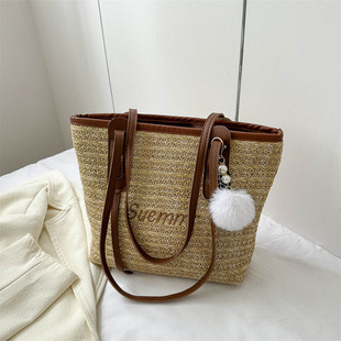 Straw woven bag for women 2023 summer new casual simple large capacity woven bag fashionable commuter one-shoulder tote bag