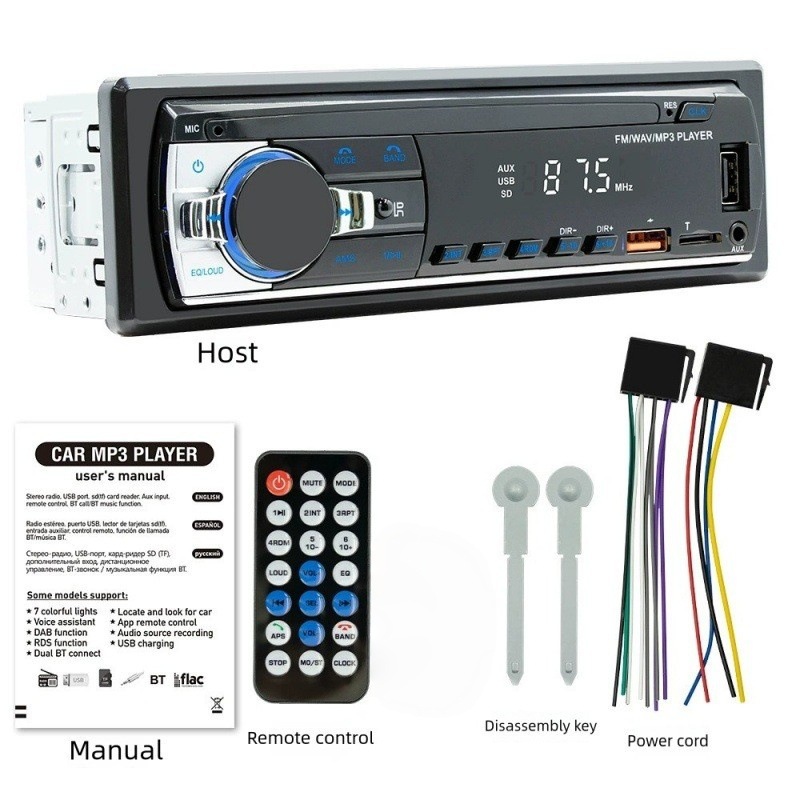 Reproductor MP3 para coche con pantalla LED digital transfronteriza, Bluetooth 5.0, música sin pérdidas, luz LED roja