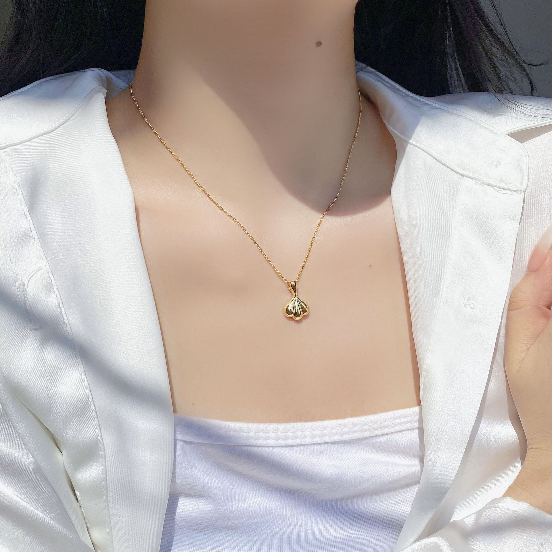925 Sterling Silver Material 925 Sterling Silver Plating Geometric Sector Shell Pendant Necklace Long Necklace Necklace