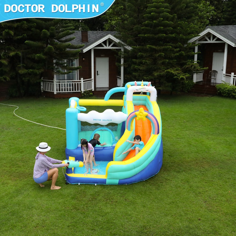 Dr. Pig inflatable castillo infantil pequeño parque infantil doméstico trampolín interior y exterior deslizante inflatable castillo deslizante