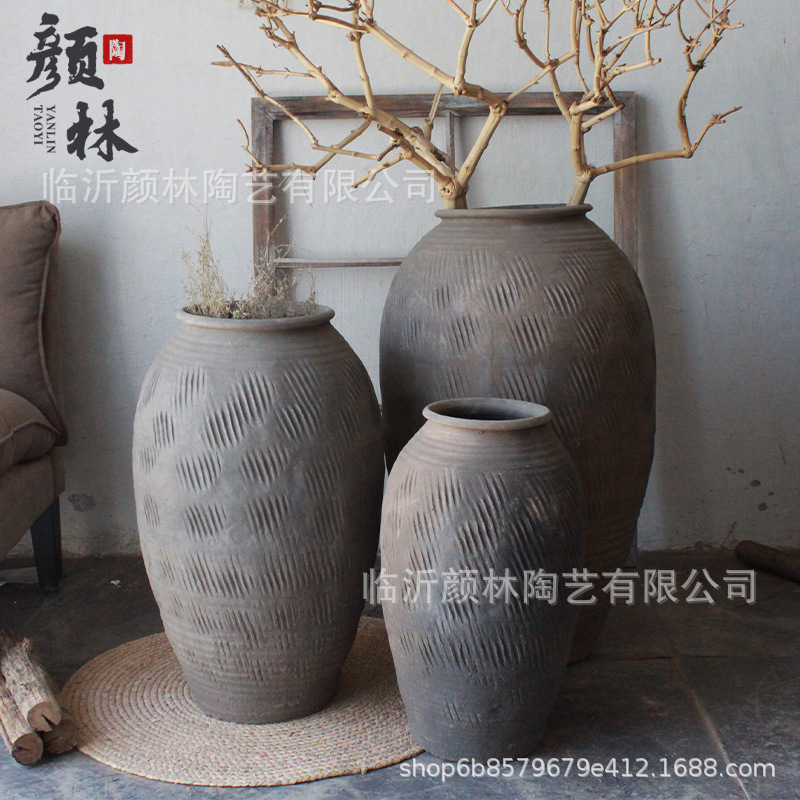Nostalgia botella de cerámica gruesa tierra botella de cerámica delgada alta gris estilo silencioso jarro de cerámica vintage jarro residencial