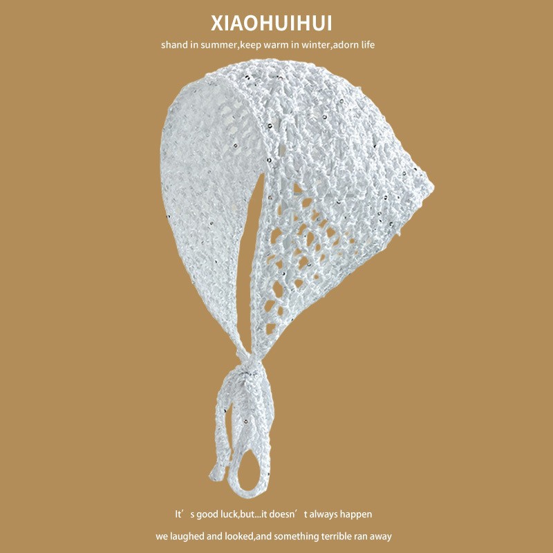 Francia cereza toallas triangulares mujeres primavera y otoño viajes padres-hijos gancho de punto flores hueco pañuelo de arte correa de pelo gorro