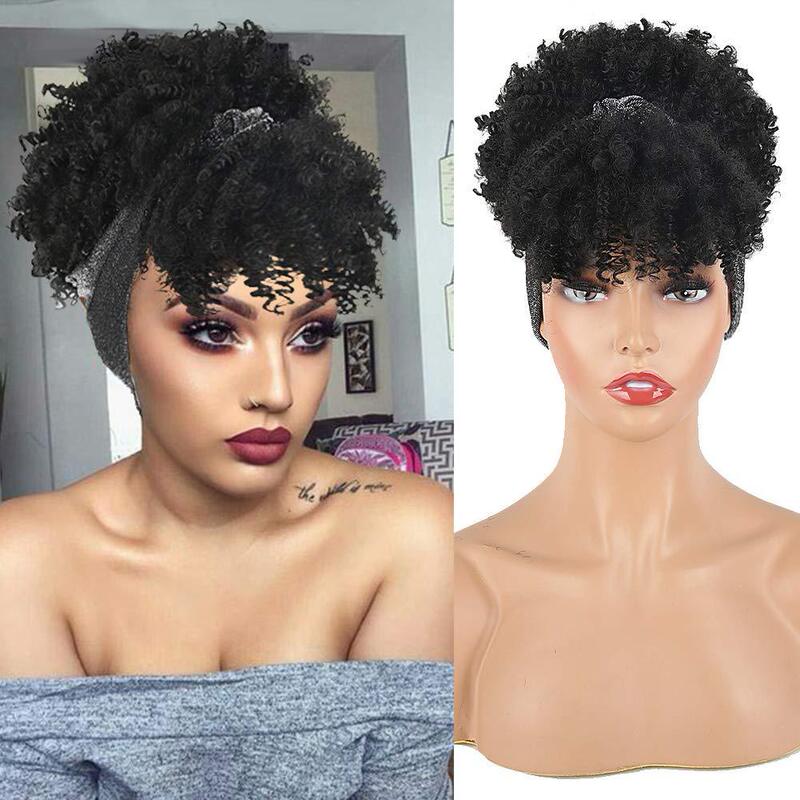Amazon's New Small Curly Hair Turban Wig, Foreign Trade Wig for Women, Turban with Bangs, Fluffy Short Curly Hair Headgear Amazon's New Small Curly Hair Turban Wig, Foreign Trade Wig for Women, Turban with Bangs, Fluffy Short Curly Hair Headgear