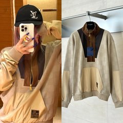 天花板品质25SS潮牌新款驴家联名暗纹棋盘格撞色半拉链卫衣男女潮