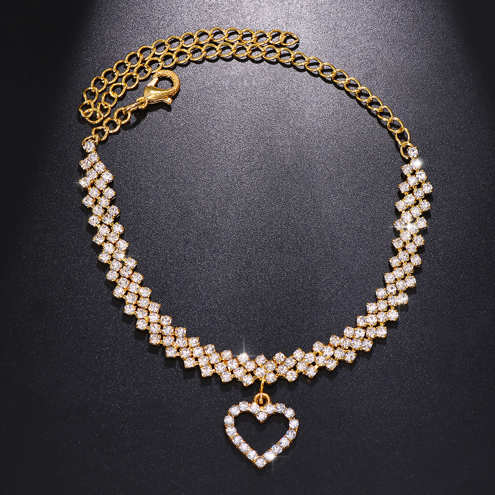 Moda accesorios de comercio exterior Diamante rhinestone Tobillera Europa y América verano playa en forma de corazón Tobillera accesorios femeninos Tobillera