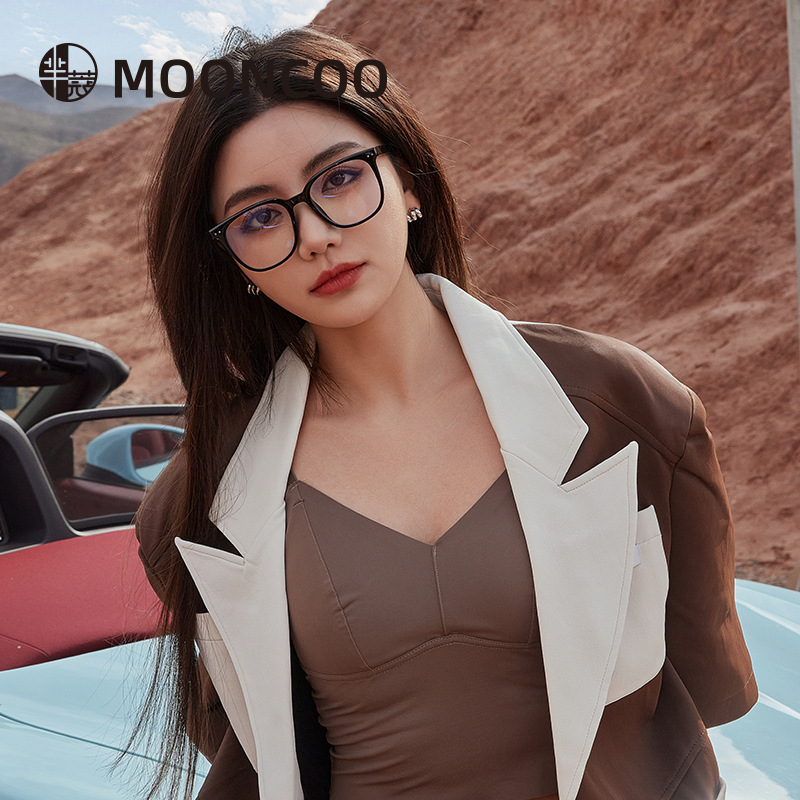 Mikou Anti-Blue Light Radiation Glasses for Women, Non-Prescription Plain Glasses, Black Large Frame, Makes Face Look Smaller, Natural Look Glasses Frame