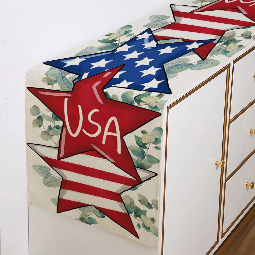 2024 Nuevo Día DE LA Independencia camino de mesa de impresión Americana sala de estar comedor Decoración de mesa de tela Festival Decoración de mesa mantel image 5