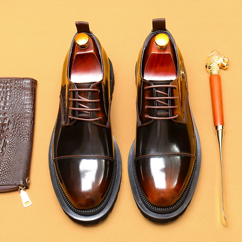[Предварительная продажа, не в наличии] кожаная обувь, мужская официальная одежда с тремя соединениями, деловая подкладка из воловьей кожи первого слоя, мужская обувь из лакированной кожи в британском стиле