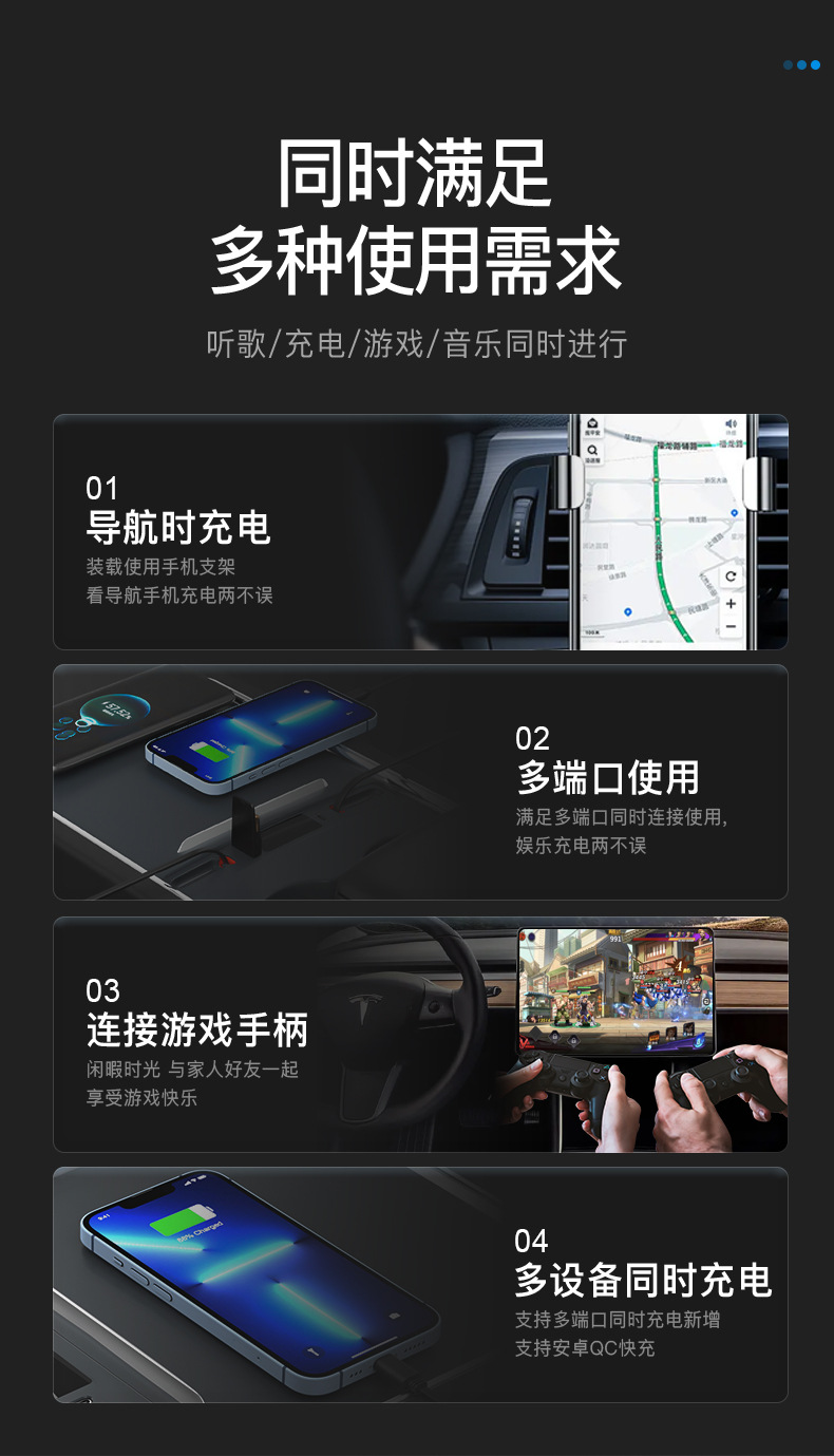 Suitable for Tesla Central Control Expansion Dock Car Charger Fast Charging Cable Model3Y Pd27W Flash Charging