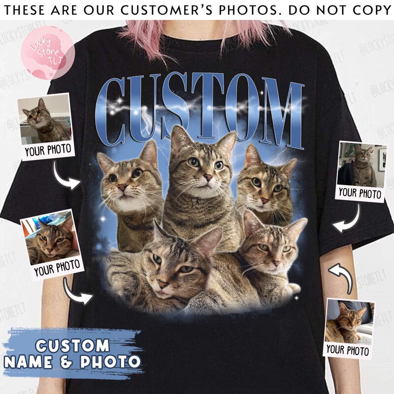 Customized Retro Cat Pet Photo T-Shirt, Customize Your Own Creative Design, Gift for Cat Mom Customized Retro Cat Pet Photo T-Shirt, Customize Your Own Creative Design, Gift for Cat Mom