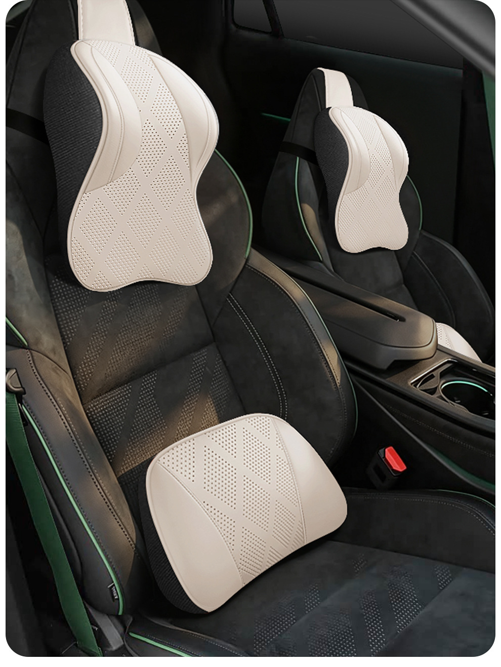 Cross-border car headrest, neck support pillow, integrated sports seat, adjustable neck pillow with vertical straps, leather car pillow