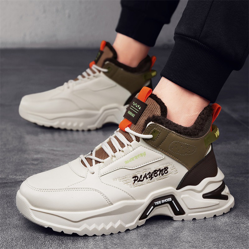 Zapatos de algodón de alta parte, zapatos deportivos de baloncesto de fondo grueso de ocio para hombres en invierno, zapatos de algodón cálidos al aire libre para jóvenes con terciopelo image 5