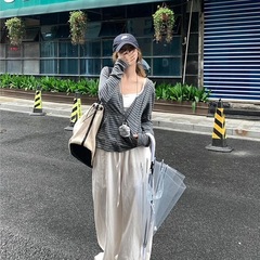 【原版面料】条纹拉链长袖连帽开衫外套女夏季短款防晒罩衫灰色