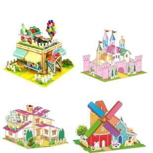 Three-dimensional jigsaw puzzle 3d children's toys assembled and installed house room cabin diy handmade boys and girls puzzle brain and hand