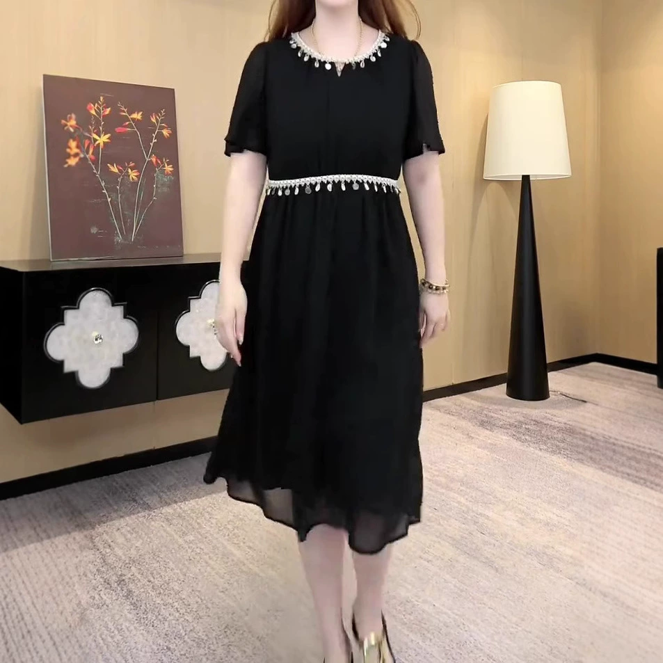 Летнее новое модное платье в европейском стиле, бутиковое, в стиле легкой роскоши, с бриллиантами, повседневное, больших размеров, для женщин