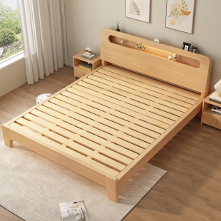 Solid Wood Bed 1.5 m Double Bed 1.8 m Simple Modern Rental Housing Economical 1.2 m Single Bed Frame Factory