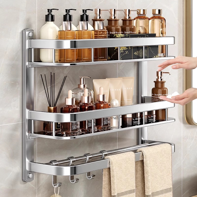 Thickened stainless steel bathroom shelf, no-drill wall-mounted storage rack for toilet, washbasin, and bathroom, towel rack Thickened stainless steel bathroom shelf, no-drill wall-mounted storage rack for toilet, washbasin, and bathroom, towel rack