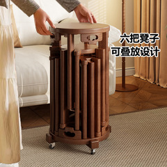 工厂直销六合一凳子可叠放实木叠叠乐圆凳家用备用餐桌叠叠凳批发