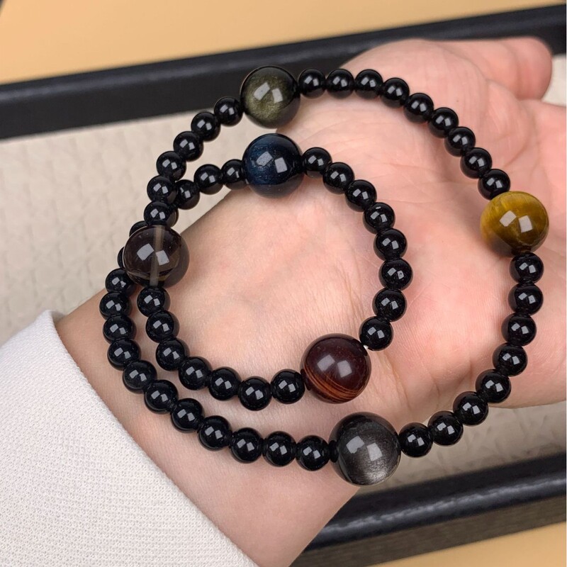 Red Book Douyin Hot Item | Illuminate the Stars Obsidian Tiger Eye Stone Gold Obsidian Fashion Bracelet Simple and Light Luxury