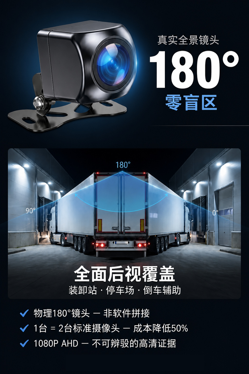 Square-shaped car camera with waterproof aviation connector, high-definition night vision, reverse monitoring, universal for trucks and construction vehicles