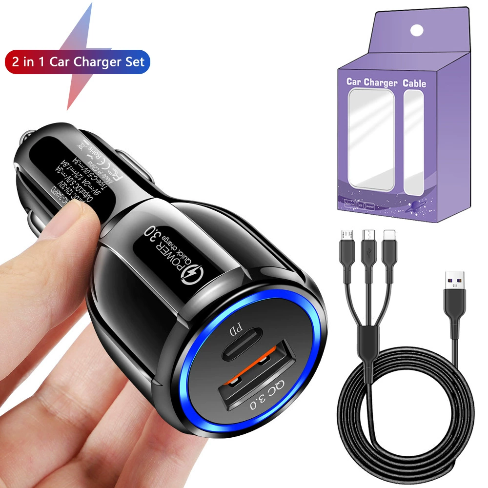 Набор 30W QC3.0 USB+PD быстрая зарядка автомобильное зарядное PD Type-C автомобиль быстрая зарядка свечной зажигание быстрая зарядка