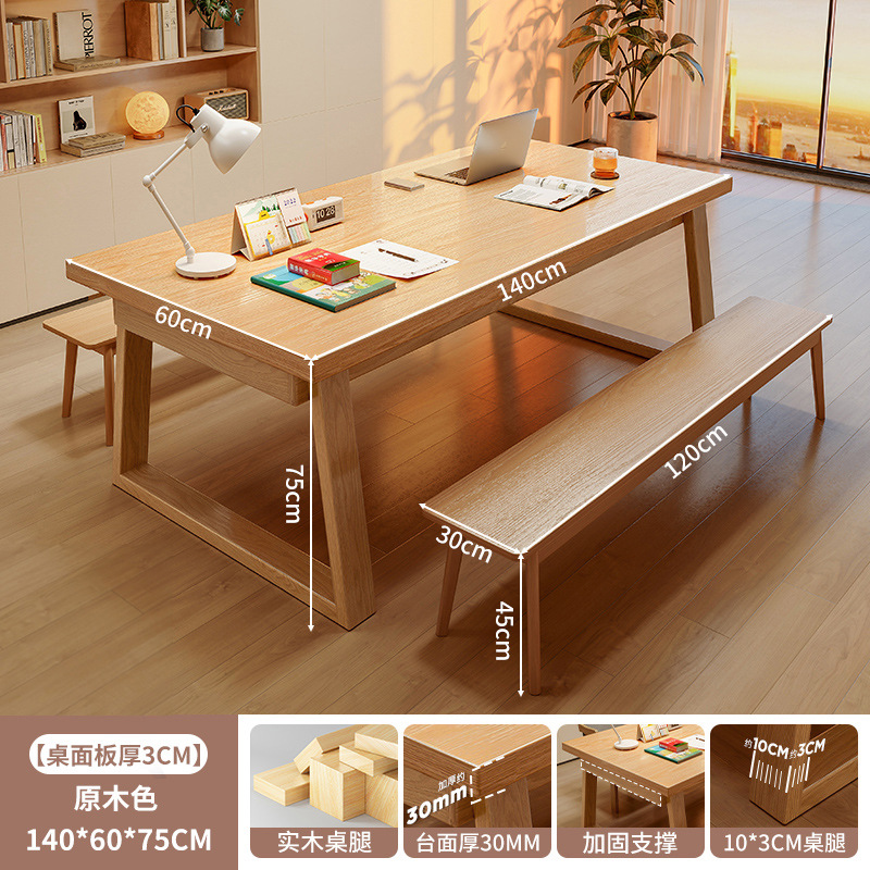 Salón de estar escritorio largo para la sala de estar escritorio de escritorio escritorio de madera maciza escritorio de computadora para estudiar doble mesa larga