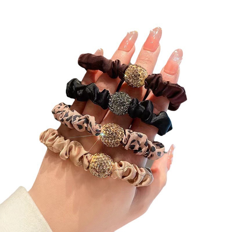 Europe and the United States cross-border hair ring net red large intestine ring temperament leopard head rope sense rhinestone high elastic hair rope wholesale