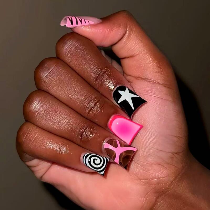 Cross-Border Hot Selling Duckbill Fake Nails Sweet and Cool Star Swirl Stripe Wearable Nails Removable Finished Products Wholesale Cross-Border Hot Selling Duckbill Fake Nails Sweet and Cool Star Swirl Stripe Wearable Nails Removable Finished Products Wholesale