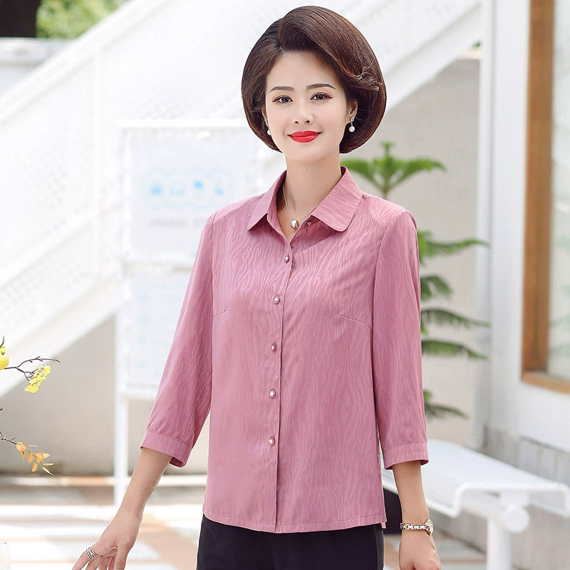 Рубашка для мамы, женская летняя рубашка с длинными рукавами для женщин среднего возраста, весенне-осенняя рубашка с лацканами, тонкая рубашка для женщин среднего и пожилого возраста с длинными рукавами