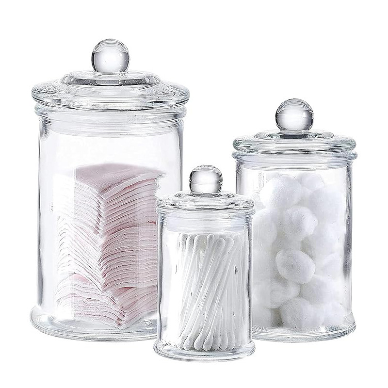 Cross-border Hot Sale 3-piece Bathroom Jar suit Storage Cotton Swab Cosmetic Cotton Glass Sealed Jar with Lid Storage Container