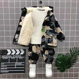 男童秋冬款套装中小童2022新款宝宝加绒加厚潮帅气迷彩工装两件套