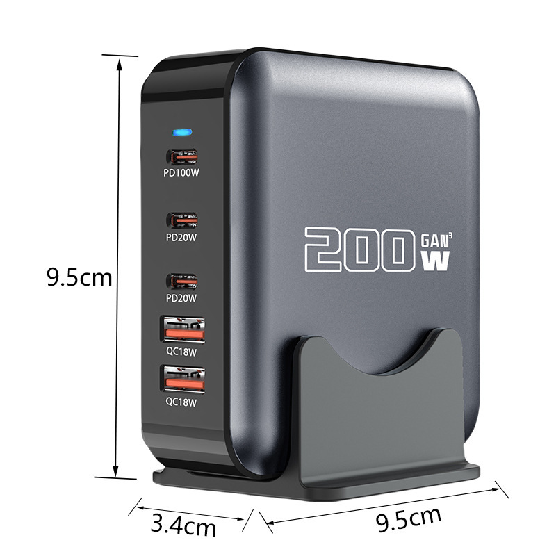 氮化镓桌面多口充电器200W大功率 PD充电器usb多口无线快充桌面充|undefined