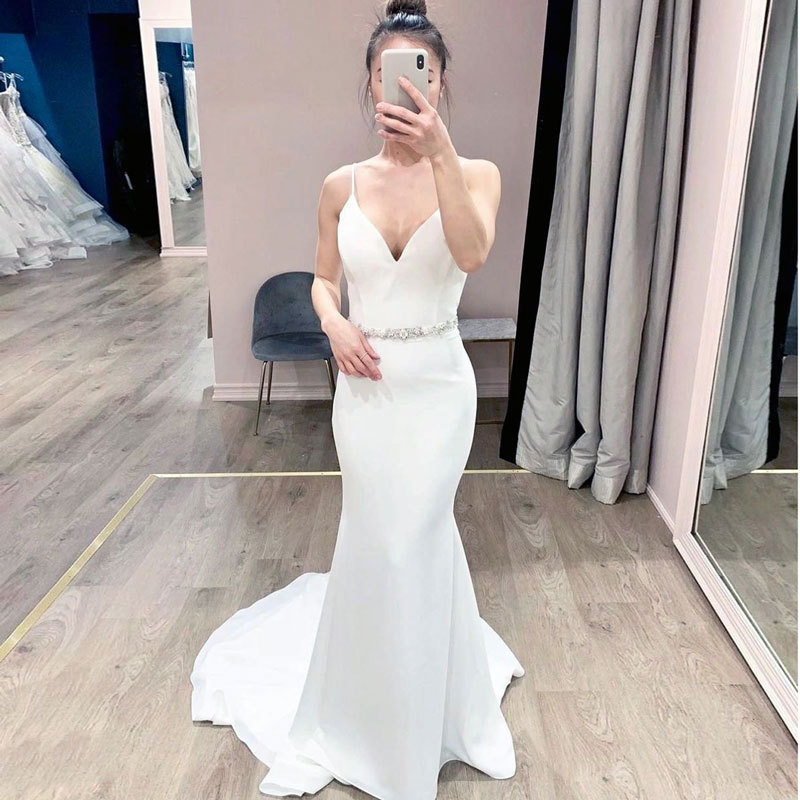 El Comercio exterior europeo y americano Amazon AliExpress deseo nuevo vestido de novia vestido de noche sexy con cuello en V Correa cola de pescado personalizable image 3