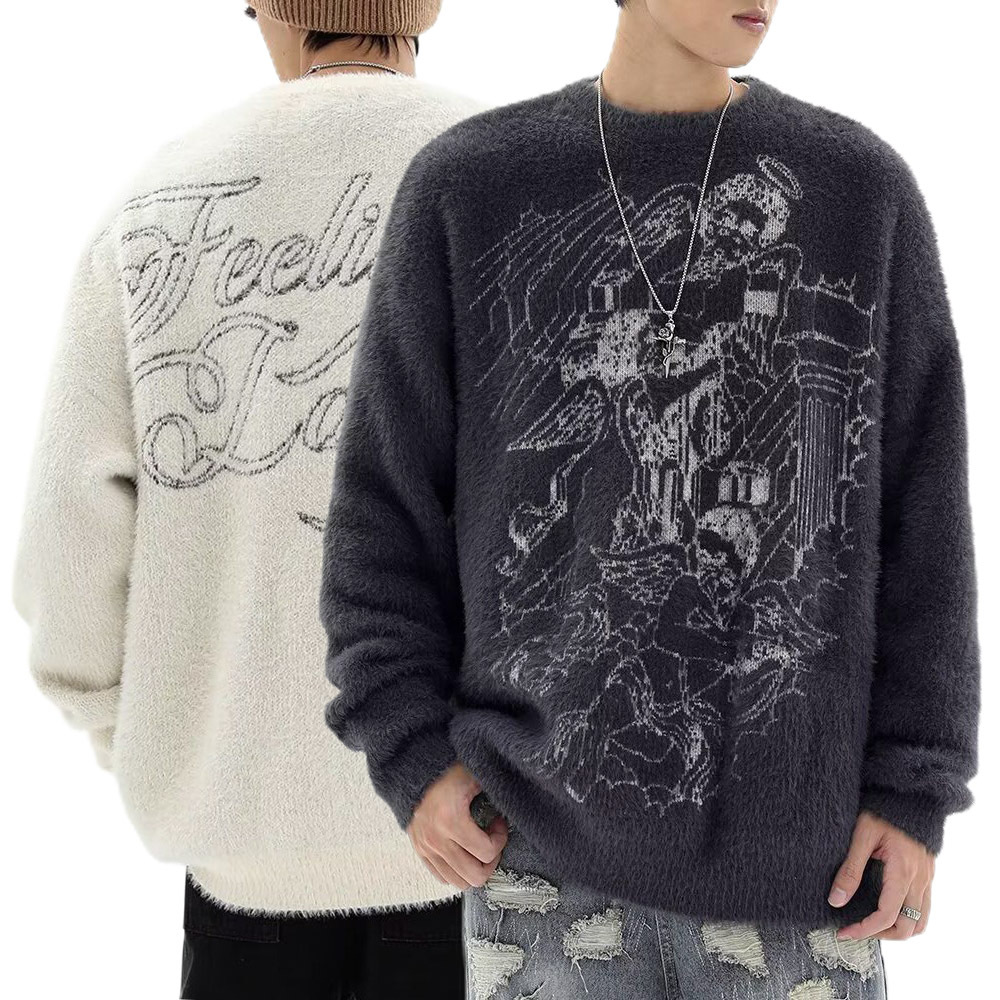 Explosiones transfronterizas de tamaño grande oscuro de ángel jersey jersey suéter letras masculinas de otoño y invierno fábrica al por mayor