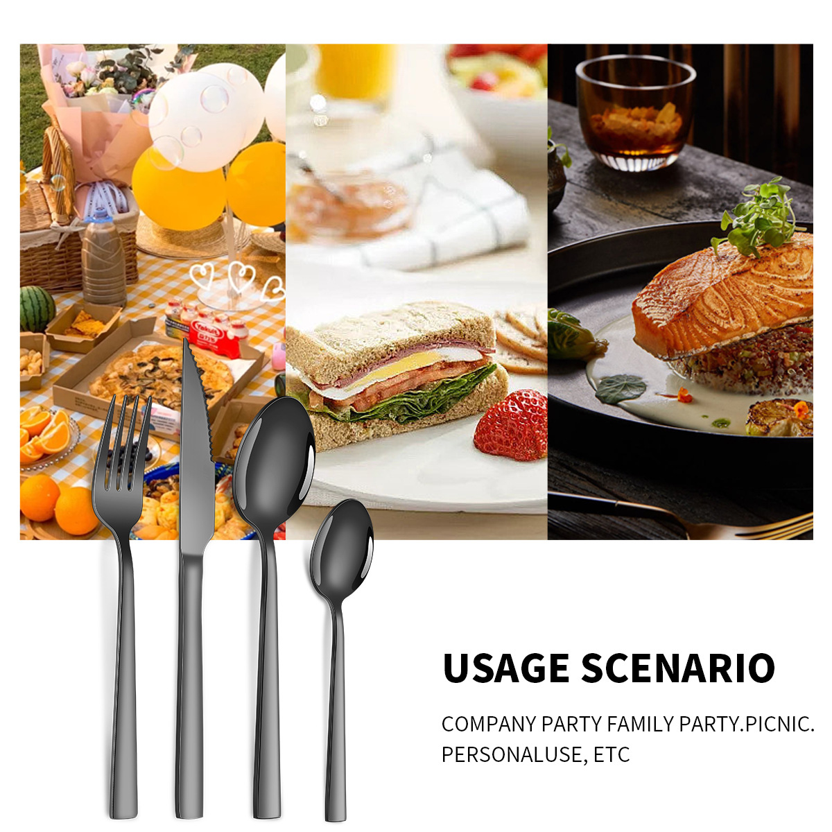 Amazon tableware square handle stainless steel steak knife, fork and spoon 24-piece set cross-border creative gold-plated Western tableware set