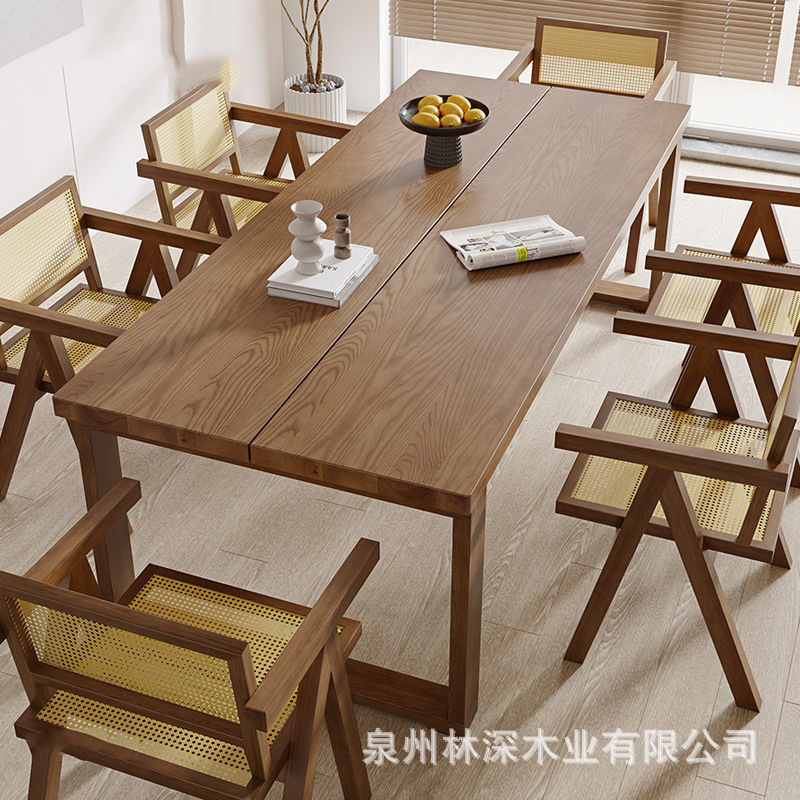 Modern Simple Solid Wood Dining Table, All Solid Wood Large Board Dining Table, Household Small Apartment Light Luxury Dining Table, Long Dining Table