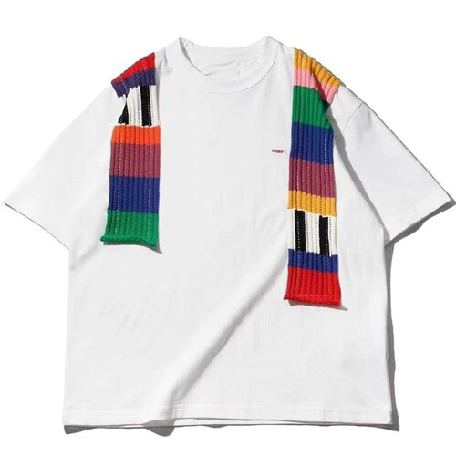 Funkixia Color Block Oversize Design Embroidered Crew Neck Streetwear Loose Short Sleeve T-Shirt for Men and Women