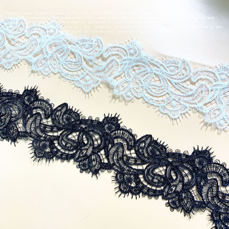 新款水溶刺绣现货单边小条码蕾丝婚纱辅料批发带亮片鱼丝线花边