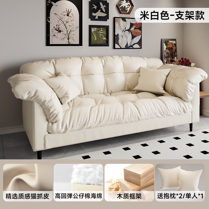 レトロなファブリックソファリビングルーム新しいダブルストレート列小さなアパートの寝室レンタルルーム怠惰なモダンなシンプルなソファ