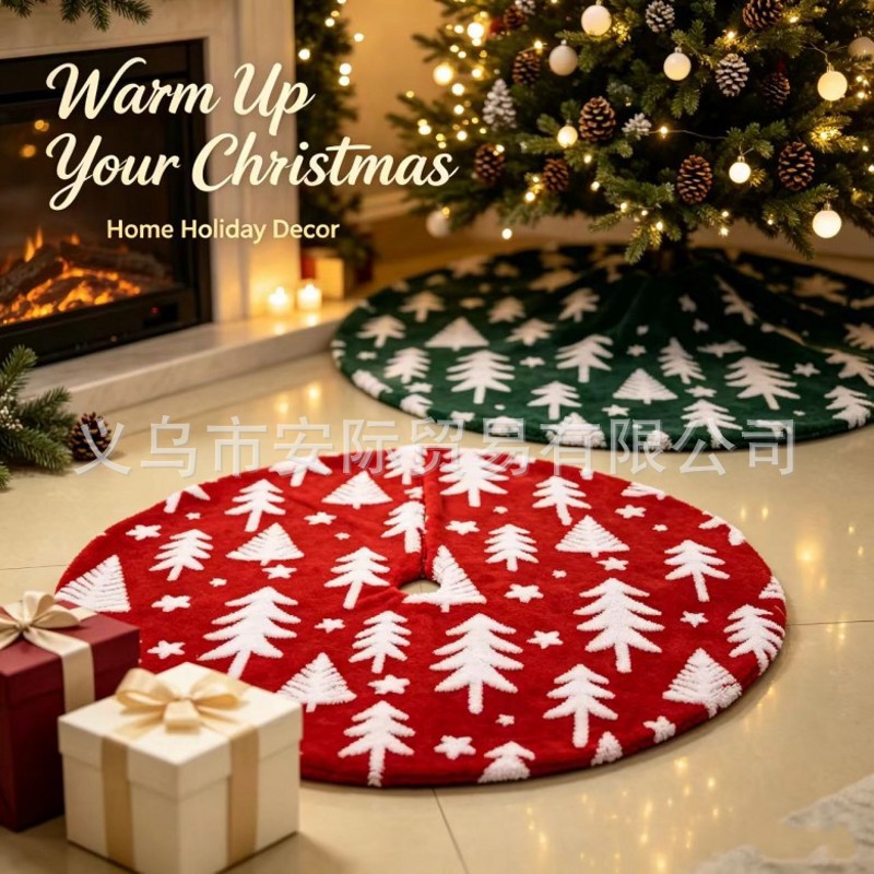 Navidad transfronteriza de peluche blanco largo falda de árbol de Navidad copo de nieve grupo de árbol de Navidad Jacquard árbol de Navidad decoración almohadilla