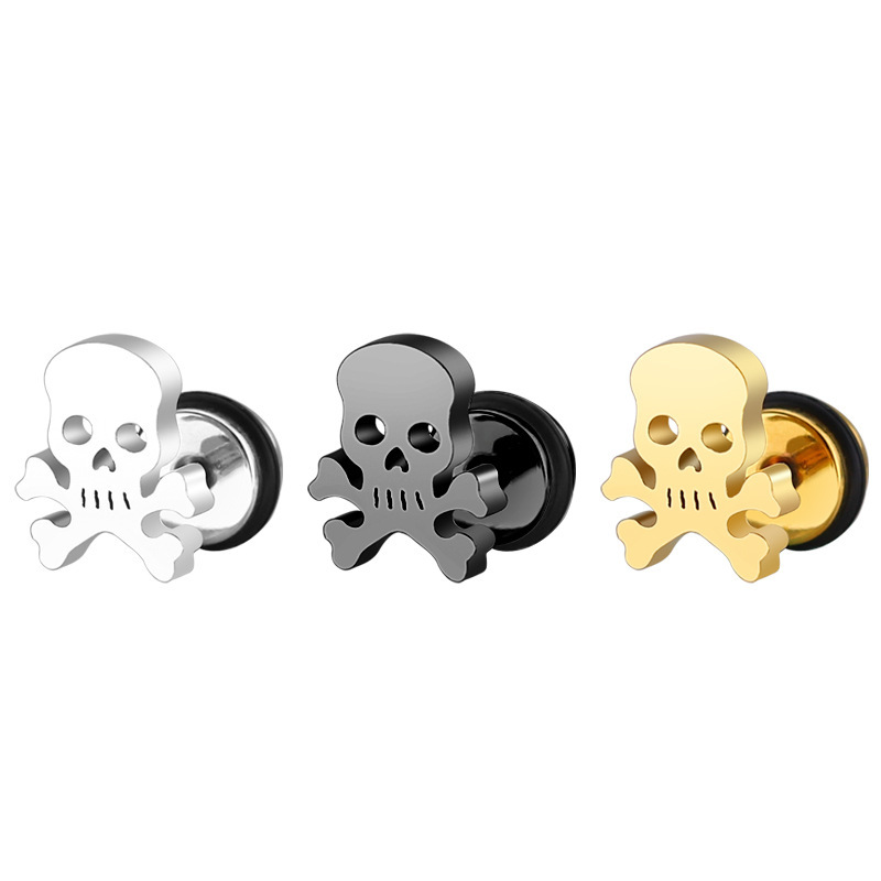 Ear Studs Classification 1 Piece Retro Punk Simple Style Skull Metal Vacuum Plating Men's Unisex Ear Studs