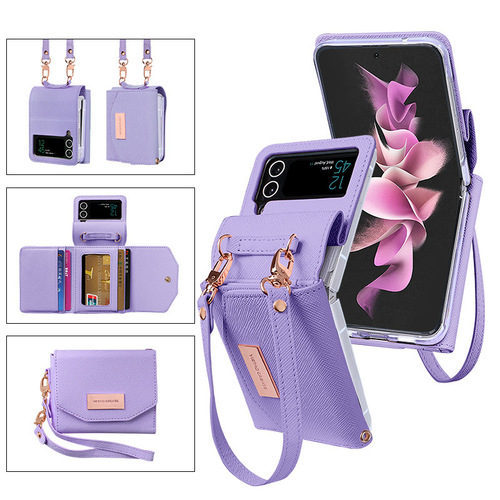 Hand strap wallet for Samsung ZFlip6 phone case, cross-stitch strap card holder for Flip5 phone skin