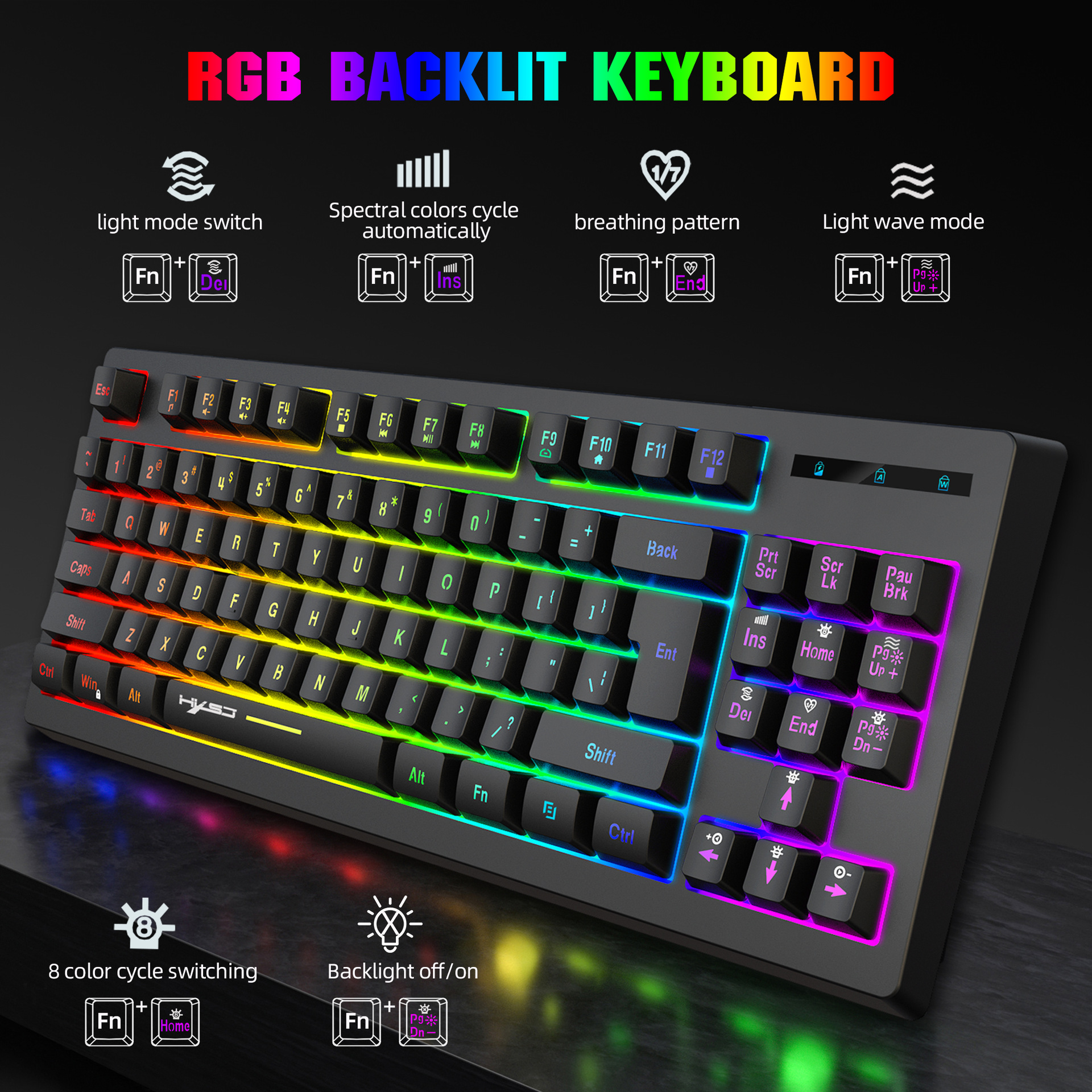 2023 New Private Model 87 Key 2.4G Thin Film RGB Backlit Wireless Keyboard_voghion.com