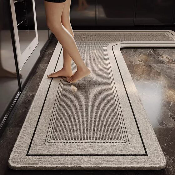 Modern Light Luxury L-shaped Kitchen Floor Mat Non-slip and Oil-proof Foot Mat Water Absorption and Oil Absorption High-level Wipe-free Carpet