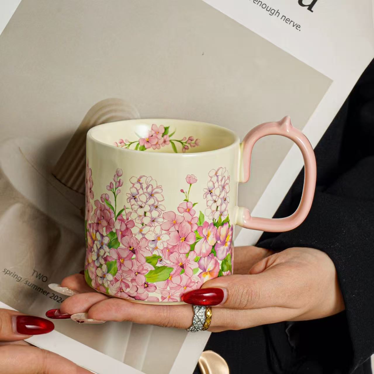 Jardín de brocade tazas de cerámica de alta calidad tazas de agua domésticas de oficina de niñas tazas de café de flores de té exquisitas