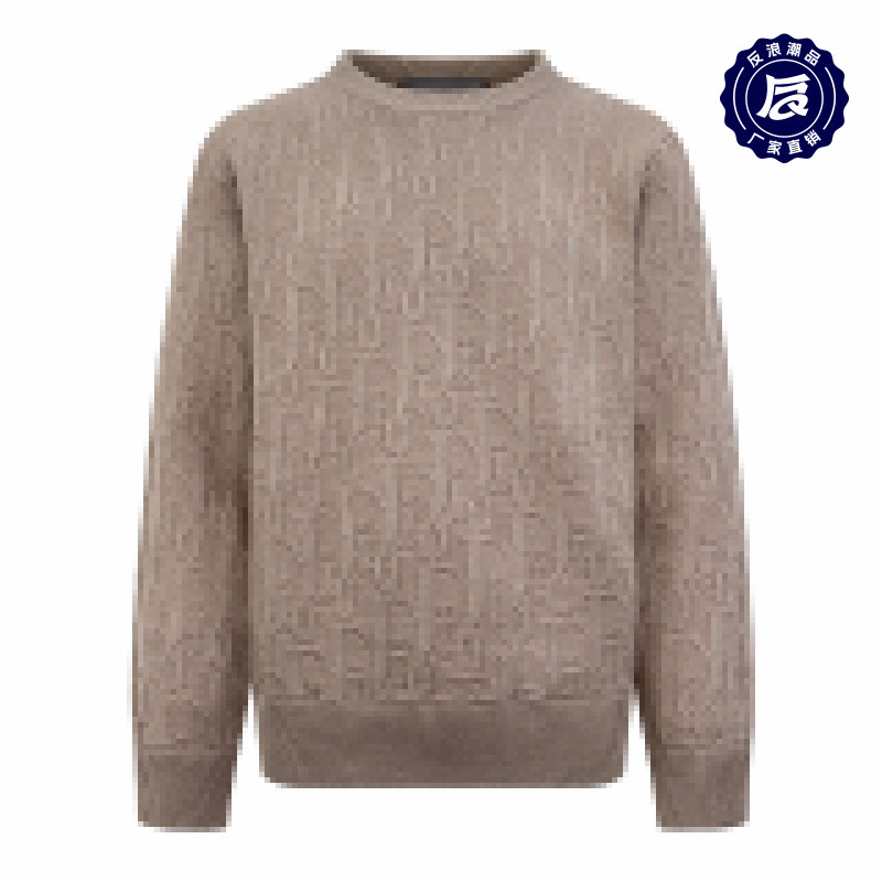 25 Guangzhou Jinbao Dr All-Over Jacquard Sweater for Men, Round Neck, Thickened Long-Sleeve Pullover Knit Base Layer with Jacquard Craftsmanship