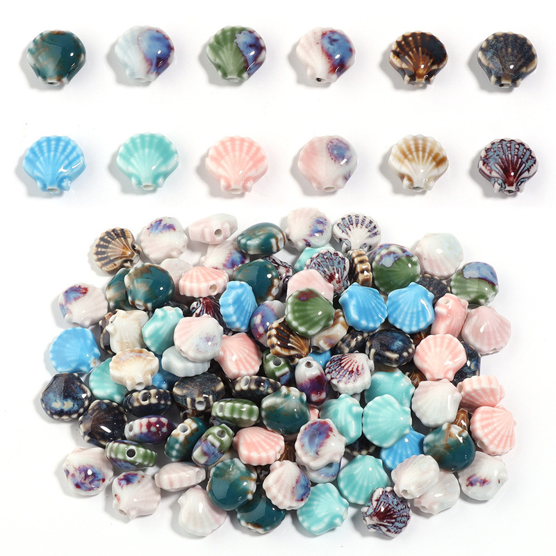 Vintage Spudgy Ceramic Shell Beads Shaped Bracelet Scallop Beads DIY Handmade Jewelry Accessories Scallop Beads