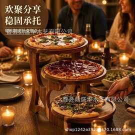 跨境木质三层餐盘下午茶蛋糕点心展示架实木派对聚会圆形托盘