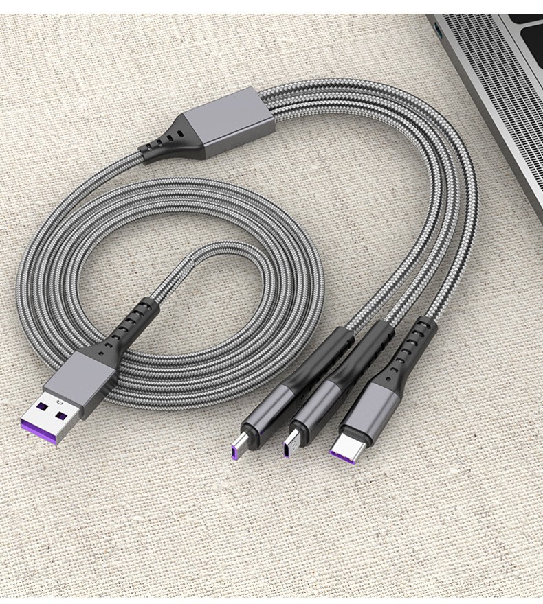 Veri Kablosu Üçü Bir Arada 66W Dokulu Hızlı Şarj Kablosu Apple Huawei Type-C İçin Üç Başlı Şarj Kablosu