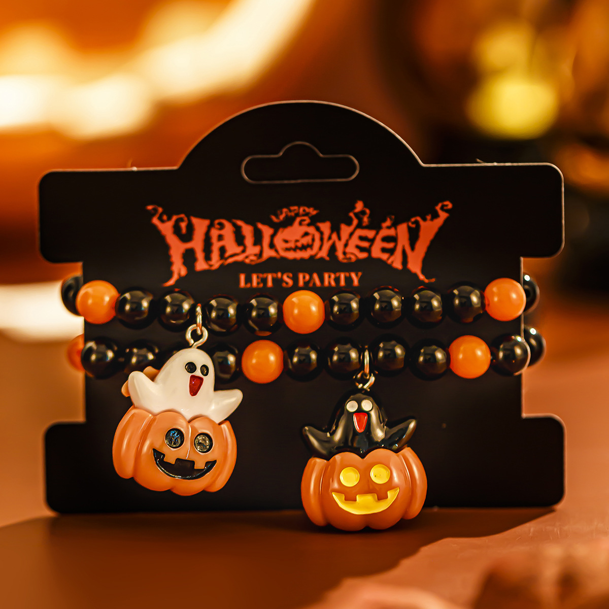 Pulsera de cerámica blanda multicapa con diseño de calabaza fantasma y viento de Ins, pulsera de bruja fantasma para fiesta de Halloween_voghion.com